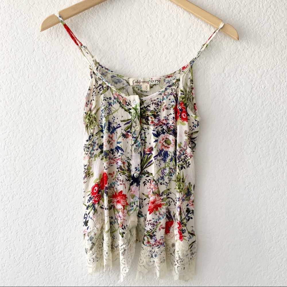 California Gypsy Boho Floral Button Down Tank